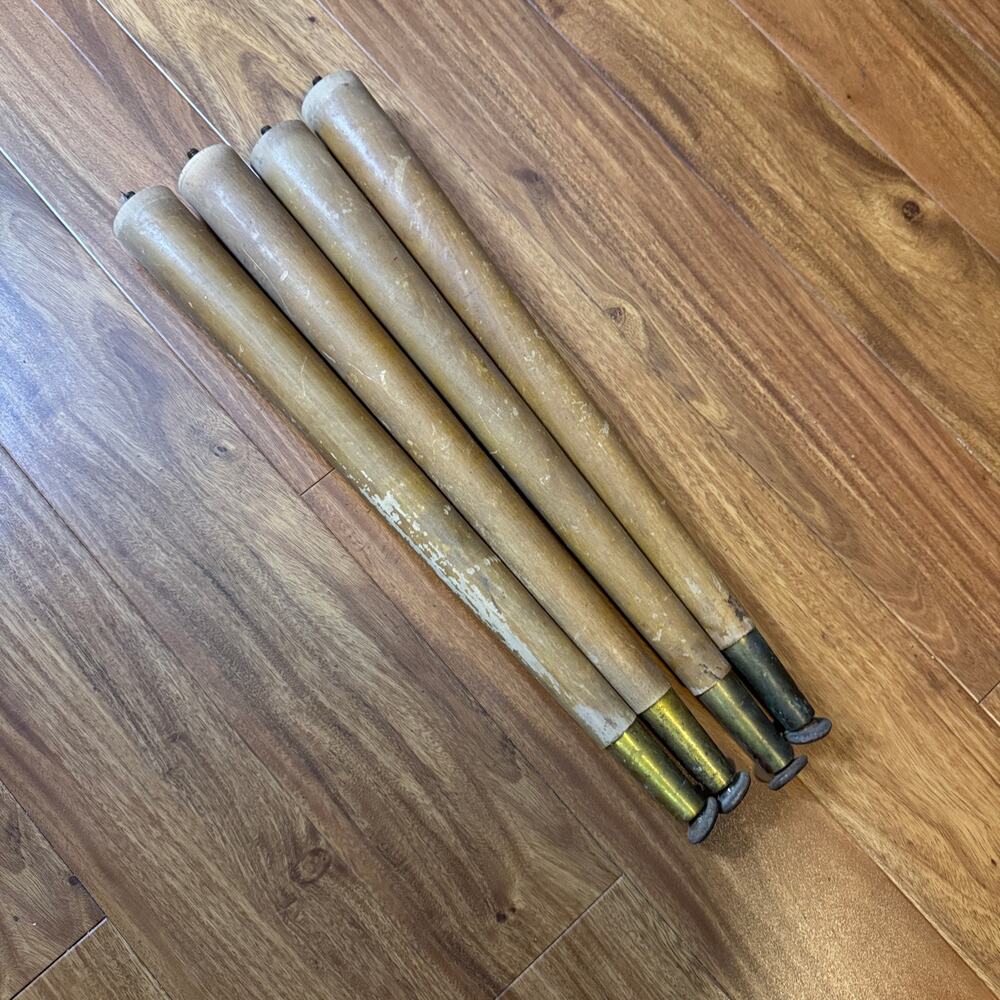 Set of 4 Solid Wood Round Tapered Table Legs Brass Bottom‎ adjustable Feet - Picture 3 of 13